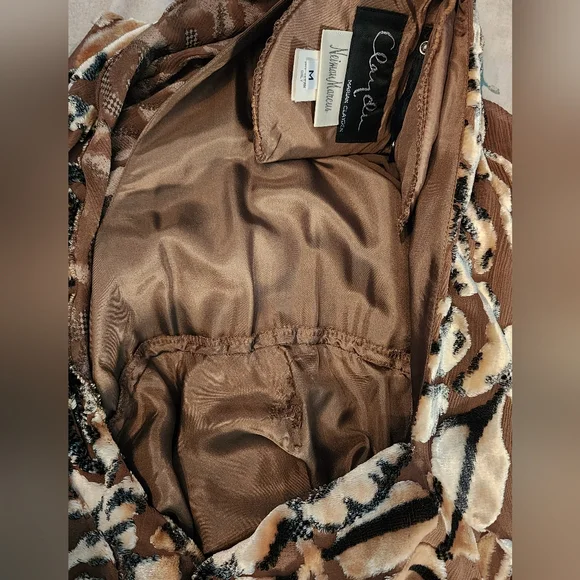 Marian Clayden Neiman Marcus Dress Cut Silk & Velvet Burnout Maxi Tan Size M - Picture 17 of 17